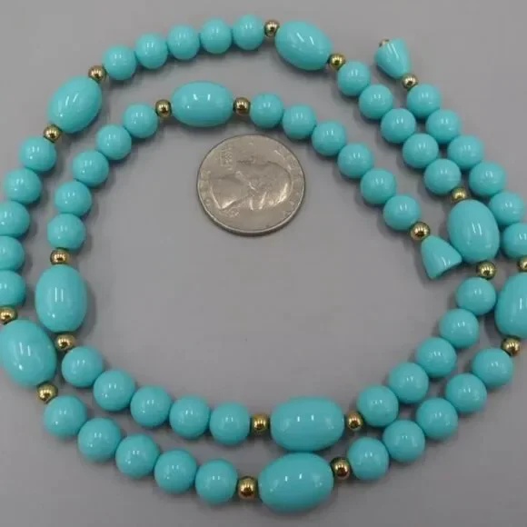 Avon 1983 Turquoise Impressions Necklace Simulated Turquoise Gold Accents Vtg - Picture 4 of 8